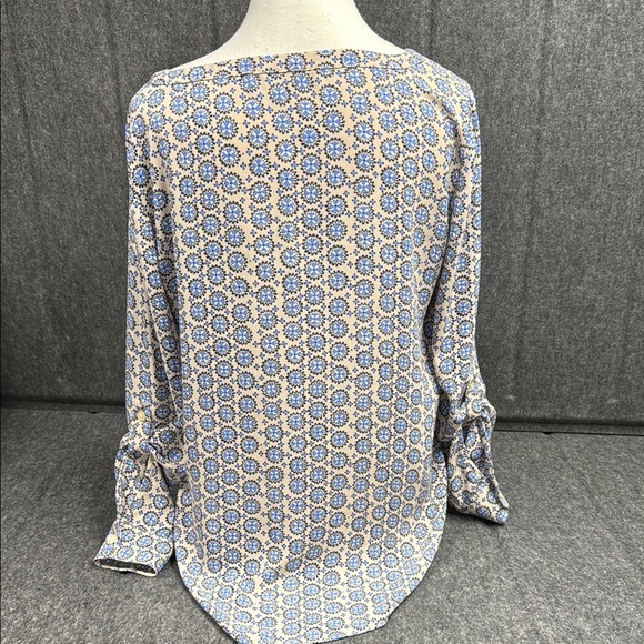 Loft Blue and White Relaxed Boxy Long Sleeve Blouse - Picture 3 of 4